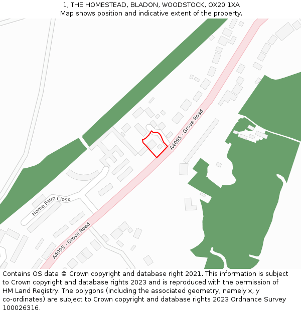 1, THE HOMESTEAD, BLADON, WOODSTOCK, OX20 1XA: Location map and indicative extent of plot