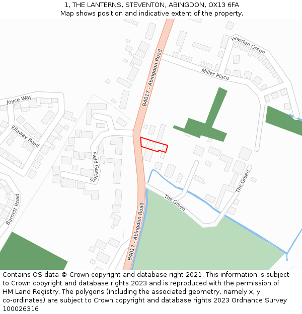 1, THE LANTERNS, STEVENTON, ABINGDON, OX13 6FA: Location map and indicative extent of plot