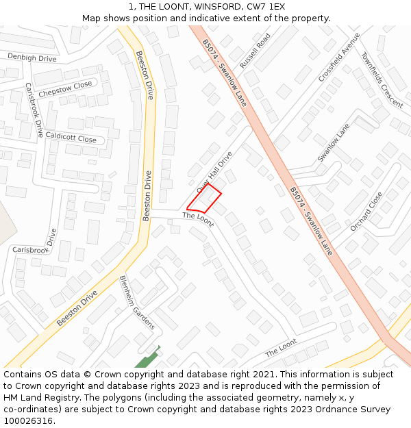 1, THE LOONT, WINSFORD, CW7 1EX: Location map and indicative extent of plot