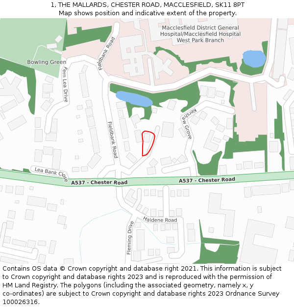1, THE MALLARDS, CHESTER ROAD, MACCLESFIELD, SK11 8PT: Location map and indicative extent of plot