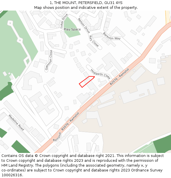 1, THE MOUNT, PETERSFIELD, GU31 4YS: Location map and indicative extent of plot