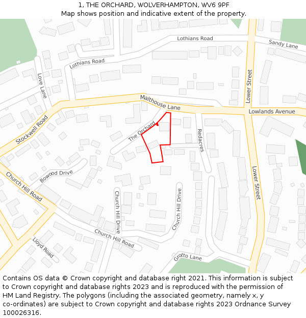 1, THE ORCHARD, WOLVERHAMPTON, WV6 9PF: Location map and indicative extent of plot