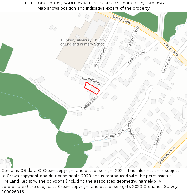 1, THE ORCHARDS, SADLERS WELLS, BUNBURY, TARPORLEY, CW6 9SG: Location map and indicative extent of plot