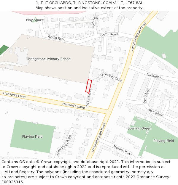 1, THE ORCHARDS, THRINGSTONE, COALVILLE, LE67 8AL: Location map and indicative extent of plot