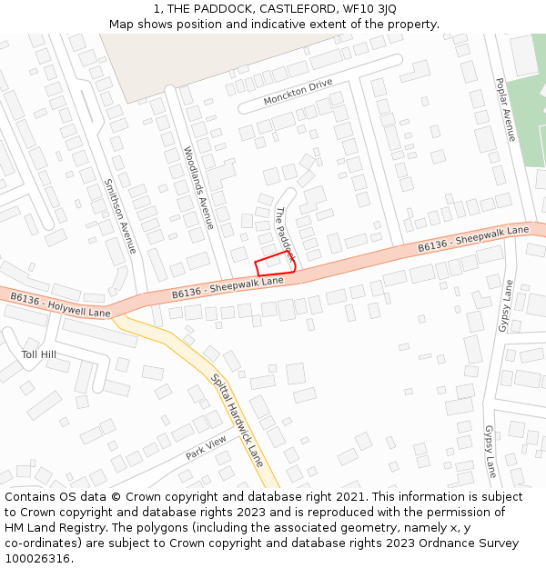 1, THE PADDOCK, CASTLEFORD, WF10 3JQ: Location map and indicative extent of plot