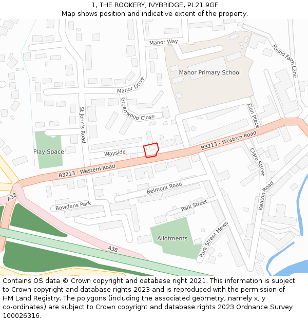 1, THE ROOKERY, IVYBRIDGE, PL21 9GF: Location map and indicative extent of plot