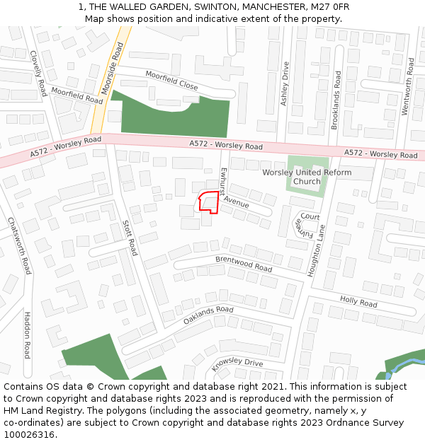 1, THE WALLED GARDEN, SWINTON, MANCHESTER, M27 0FR: Location map and indicative extent of plot