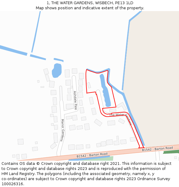 1, THE WATER GARDENS, WISBECH, PE13 1LD: Location map and indicative extent of plot