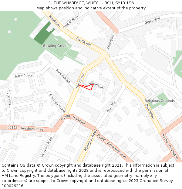 1, THE WHARFAGE, WHITCHURCH, SY13 1SA: Location map and indicative extent of plot