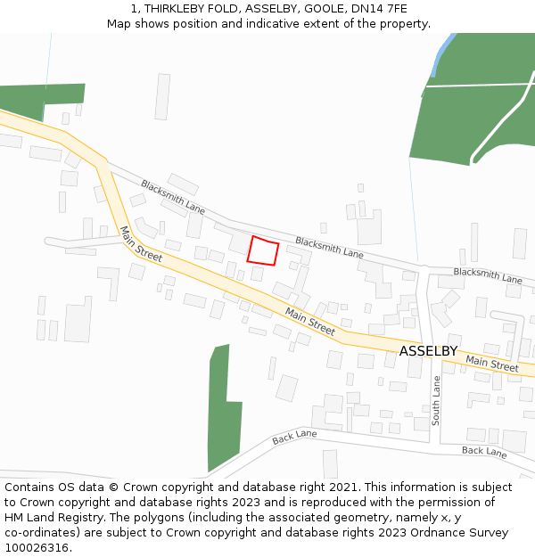 1, THIRKLEBY FOLD, ASSELBY, GOOLE, DN14 7FE: Location map and indicative extent of plot