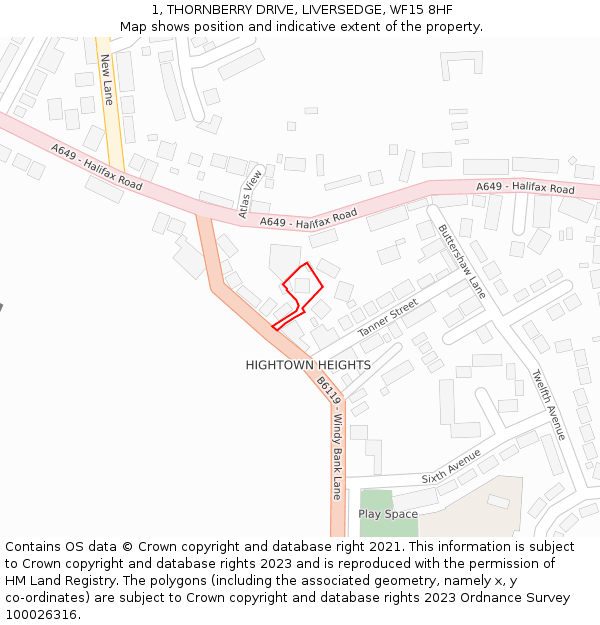 1, THORNBERRY DRIVE, LIVERSEDGE, WF15 8HF: Location map and indicative extent of plot