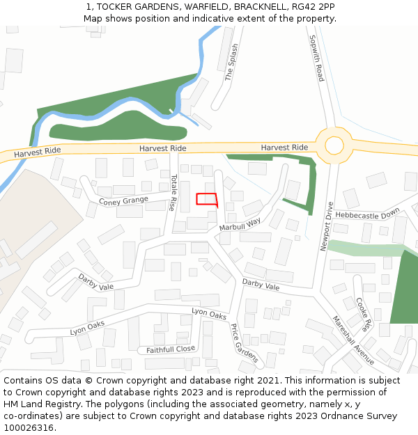 1, TOCKER GARDENS, WARFIELD, BRACKNELL, RG42 2PP: Location map and indicative extent of plot