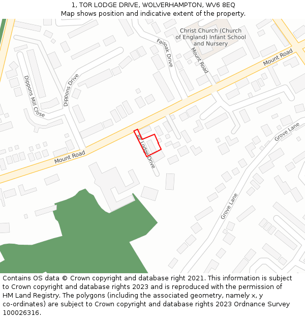 1, TOR LODGE DRIVE, WOLVERHAMPTON, WV6 8EQ: Location map and indicative extent of plot