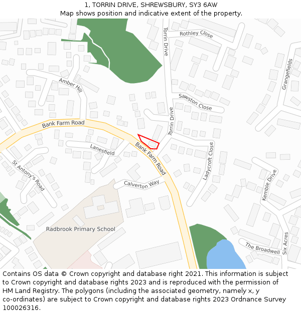 1, TORRIN DRIVE, SHREWSBURY, SY3 6AW: Location map and indicative extent of plot