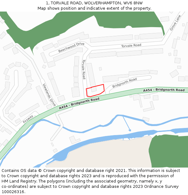 1, TORVALE ROAD, WOLVERHAMPTON, WV6 8NW: Location map and indicative extent of plot