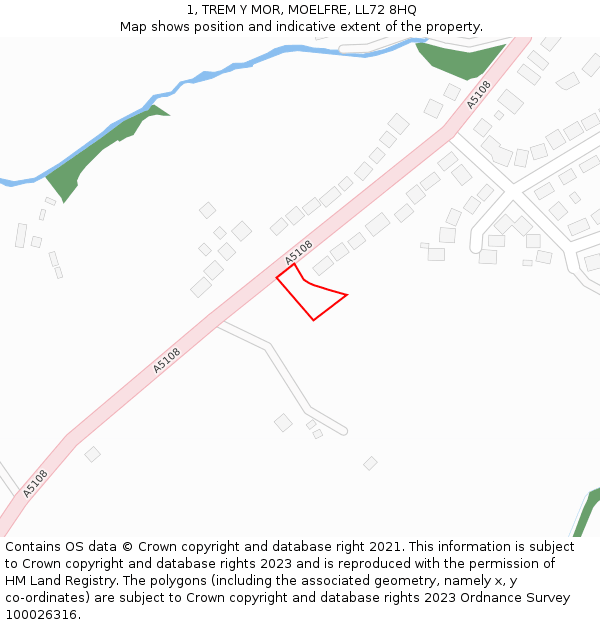 1, TREM Y MOR, MOELFRE, LL72 8HQ: Location map and indicative extent of plot