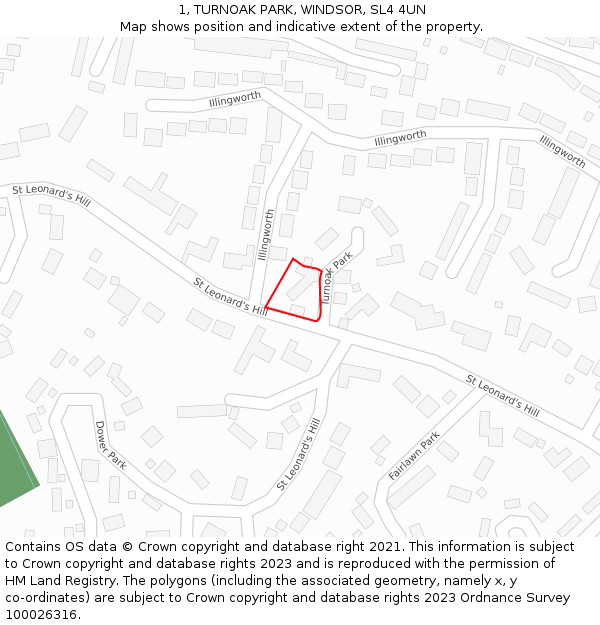 1, TURNOAK PARK, WINDSOR, SL4 4UN: Location map and indicative extent of plot