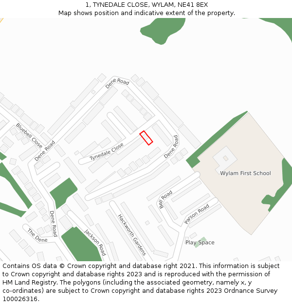 1, TYNEDALE CLOSE, WYLAM, NE41 8EX: Location map and indicative extent of plot