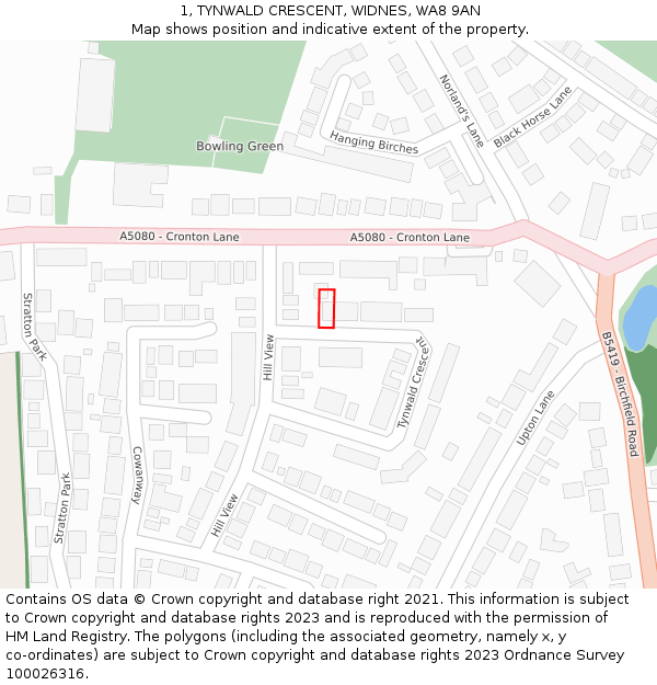 1, TYNWALD CRESCENT, WIDNES, WA8 9AN: Location map and indicative extent of plot