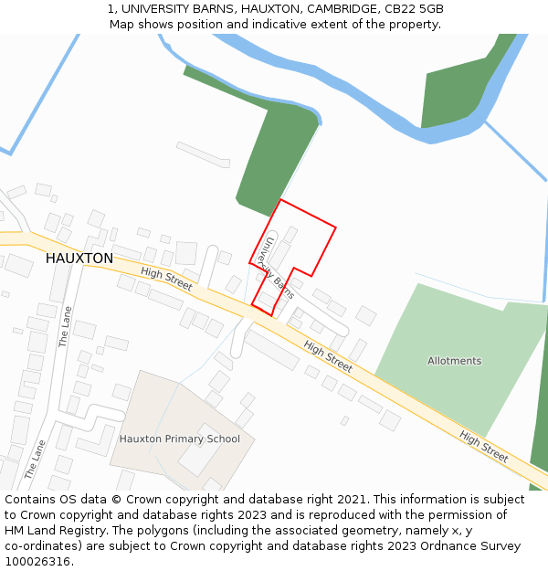 1, UNIVERSITY BARNS, HAUXTON, CAMBRIDGE, CB22 5GB: Location map and indicative extent of plot