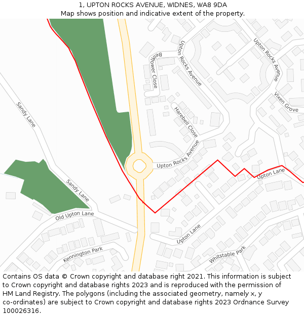 1, UPTON ROCKS AVENUE, WIDNES, WA8 9DA: Location map and indicative extent of plot