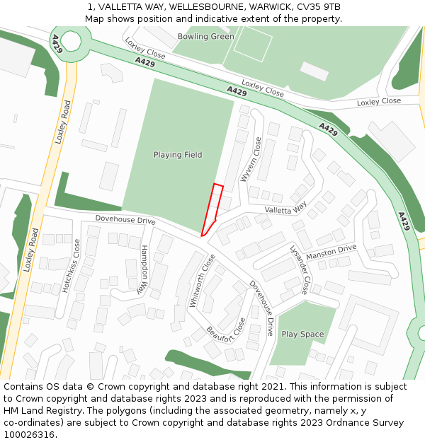 1, VALLETTA WAY, WELLESBOURNE, WARWICK, CV35 9TB: Location map and indicative extent of plot