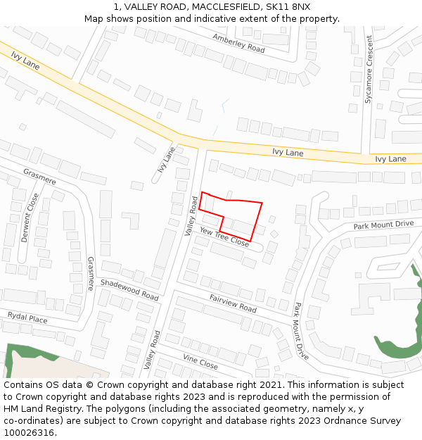 1, VALLEY ROAD, MACCLESFIELD, SK11 8NX: Location map and indicative extent of plot