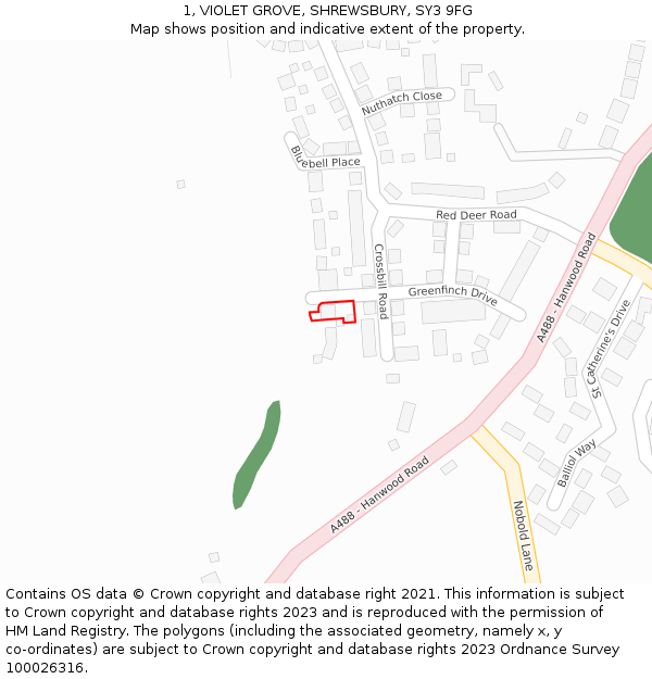 1, VIOLET GROVE, SHREWSBURY, SY3 9FG: Location map and indicative extent of plot