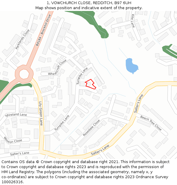 1, VOWCHURCH CLOSE, REDDITCH, B97 6UH: Location map and indicative extent of plot