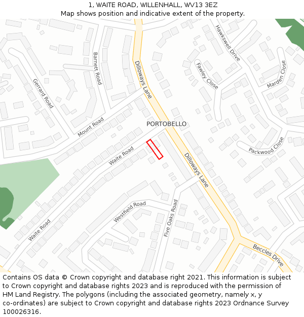 1, WAITE ROAD, WILLENHALL, WV13 3EZ: Location map and indicative extent of plot