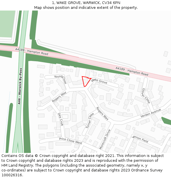 1, WAKE GROVE, WARWICK, CV34 6PN: Location map and indicative extent of plot