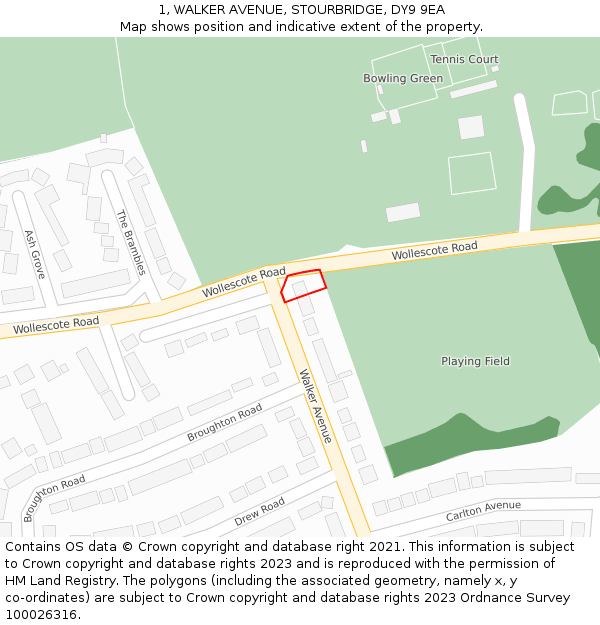 1, WALKER AVENUE, STOURBRIDGE, DY9 9EA: Location map and indicative extent of plot