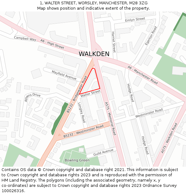 1, WALTER STREET, WORSLEY, MANCHESTER, M28 3ZG: Location map and indicative extent of plot