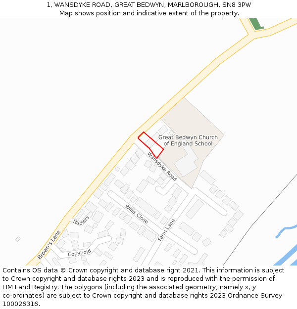 1, WANSDYKE ROAD, GREAT BEDWYN, MARLBOROUGH, SN8 3PW: Location map and indicative extent of plot