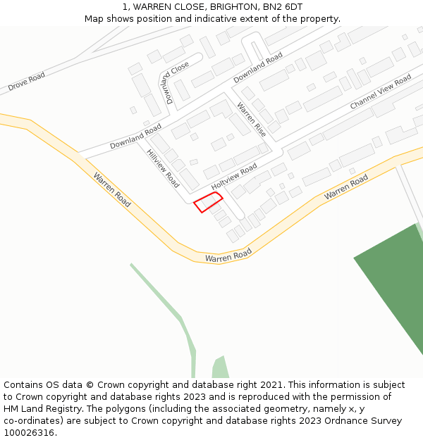 1, WARREN CLOSE, BRIGHTON, BN2 6DT: Location map and indicative extent of plot