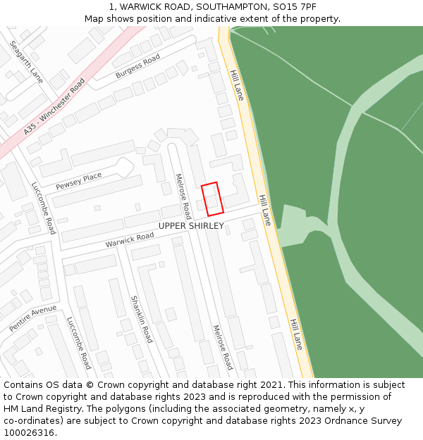 1, WARWICK ROAD, SOUTHAMPTON, SO15 7PF: Location map and indicative extent of plot