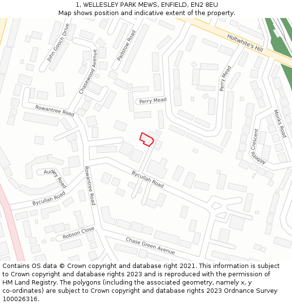 1, WELLESLEY PARK MEWS, ENFIELD, EN2 8EU: Location map and indicative extent of plot