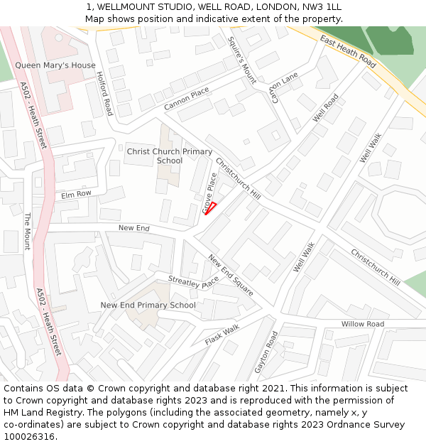 1, WELLMOUNT STUDIO, WELL ROAD, LONDON, NW3 1LL: Location map and indicative extent of plot