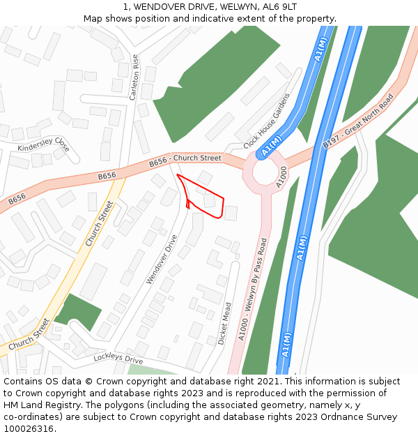 1, WENDOVER DRIVE, WELWYN, AL6 9LT: Location map and indicative extent of plot