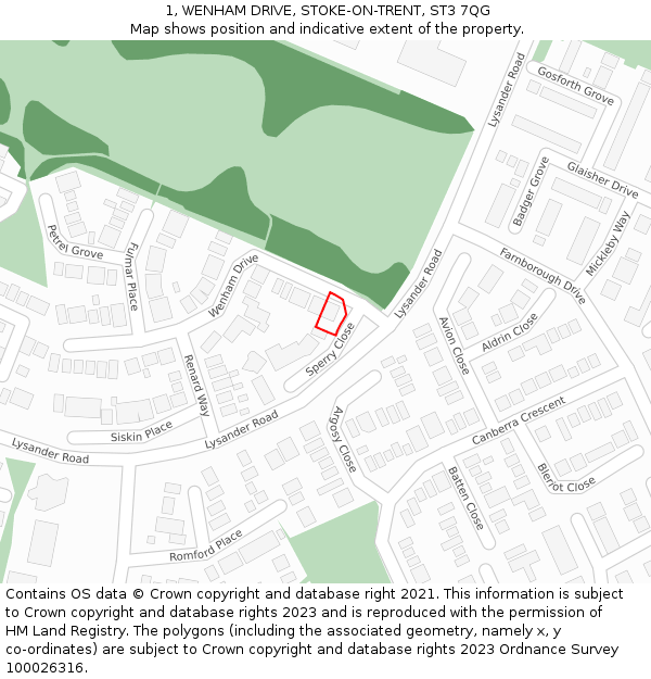 1, WENHAM DRIVE, STOKE-ON-TRENT, ST3 7QG: Location map and indicative extent of plot