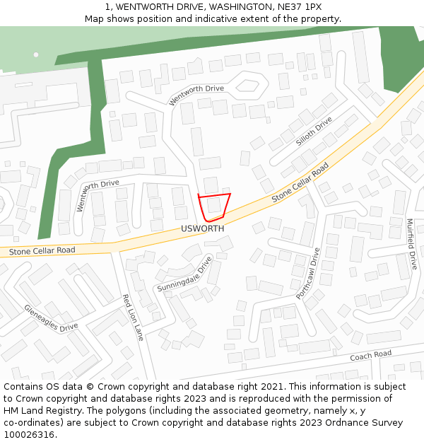 1, WENTWORTH DRIVE, WASHINGTON, NE37 1PX: Location map and indicative extent of plot