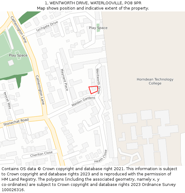 1, WENTWORTH DRIVE, WATERLOOVILLE, PO8 9PR: Location map and indicative extent of plot