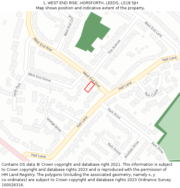 1, WEST END RISE, HORSFORTH, LEEDS, LS18 5JH: Location map and indicative extent of plot