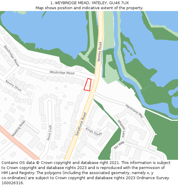 1, WEYBRIDGE MEAD, YATELEY, GU46 7UX: Location map and indicative extent of plot