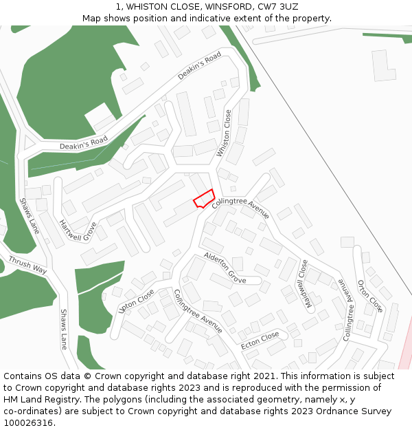 1, WHISTON CLOSE, WINSFORD, CW7 3UZ: Location map and indicative extent of plot