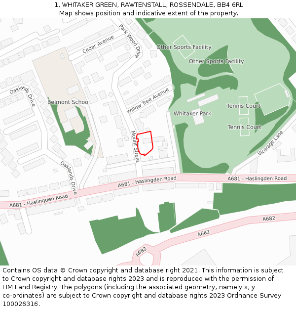 1, WHITAKER GREEN, RAWTENSTALL, ROSSENDALE, BB4 6RL: Location map and indicative extent of plot
