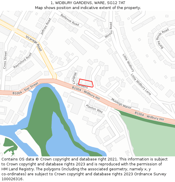 1, WIDBURY GARDENS, WARE, SG12 7AT: Location map and indicative extent of plot