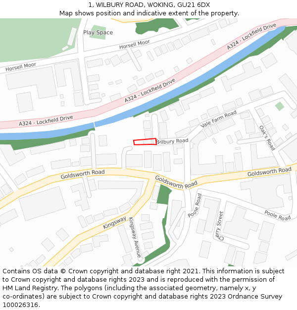 1, WILBURY ROAD, WOKING, GU21 6DX: Location map and indicative extent of plot