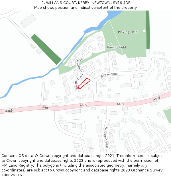 1, WILLANS COURT, KERRY, NEWTOWN, SY16 4DF: Location map and indicative extent of plot