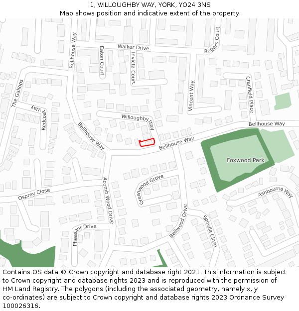 1, WILLOUGHBY WAY, YORK, YO24 3NS: Location map and indicative extent of plot